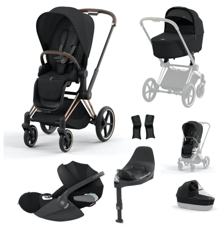 Коляска 4 в 1 Cybex Priam Sepia Black, шасси rosegold Коляска 4 в 1 Cybex Priam Sepia Black, шасси rosegold